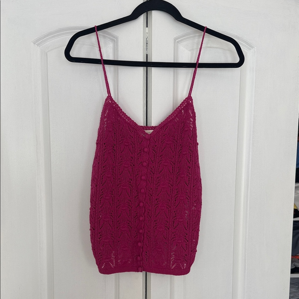 Sezane Fuchsia Knit Lace-Pattern Camisole